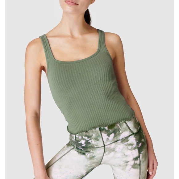Sweaty Betty Mindful Crop Seamless Rib Tank in Ivy Green xs - Picture 5 of 8